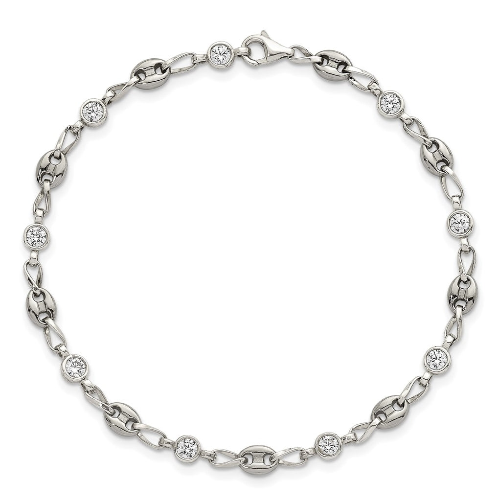 Stainless Steel with 925 Polished White Cubic Zirconia 6in Bracelet – Elegant Jewelry Gift for Birthday, Anniversary, Engagement, Wedding