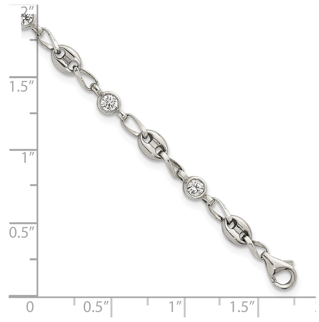 Stainless Steel with 925 Polished White Cubic Zirconia 6in Bracelet – Elegant Jewelry Gift for Birthday, Anniversary, Engagement, Wedding
