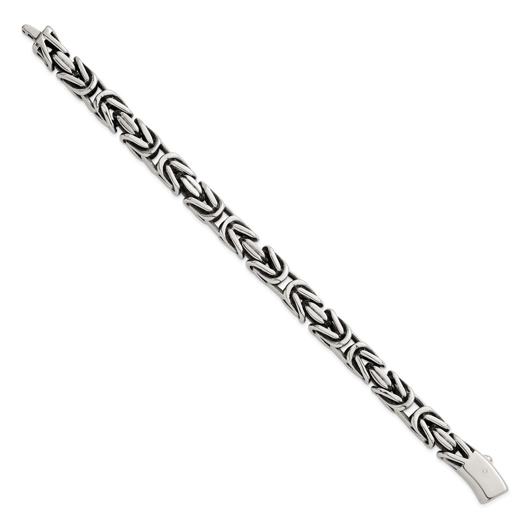 Stainless Steel Antiqued/Polished 9.5mm Byzantine 8.5in Bracelet – Elegant Jewelry Gift for Birthday, Anniversary, Engagement, Wedding