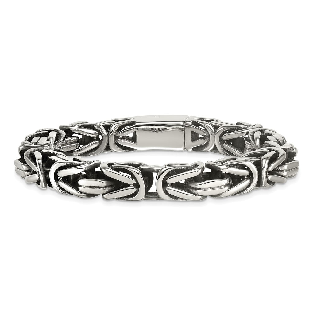 Stainless Steel Antiqued/Polished 9.5mm Byzantine 8.5in Bracelet – Elegant Jewelry Gift for Birthday, Anniversary, Engagement, Wedding