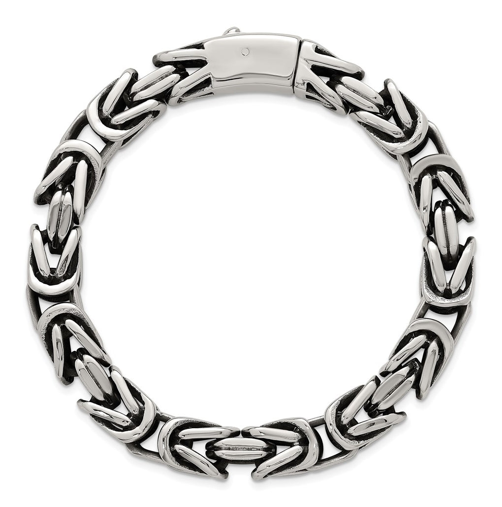 Stainless Steel Antiqued/Polished 9.5mm Byzantine 8.5in Bracelet – Elegant Jewelry Gift for Birthday, Anniversary, Engagement, Wedding