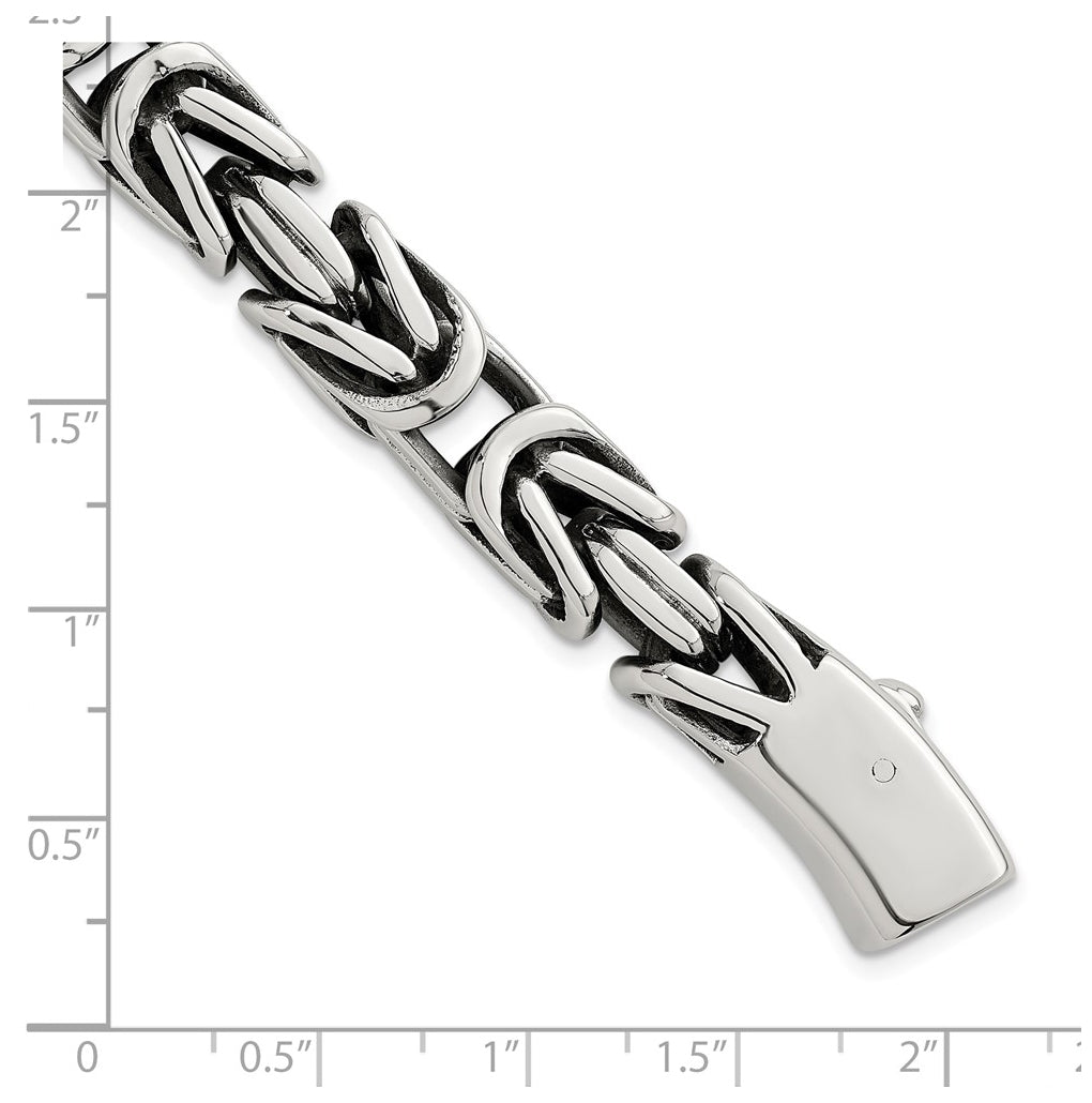 Stainless Steel Antiqued/Polished 9.5mm Byzantine 8.5in Bracelet – Elegant Jewelry Gift for Birthday, Anniversary, Engagement, Wedding