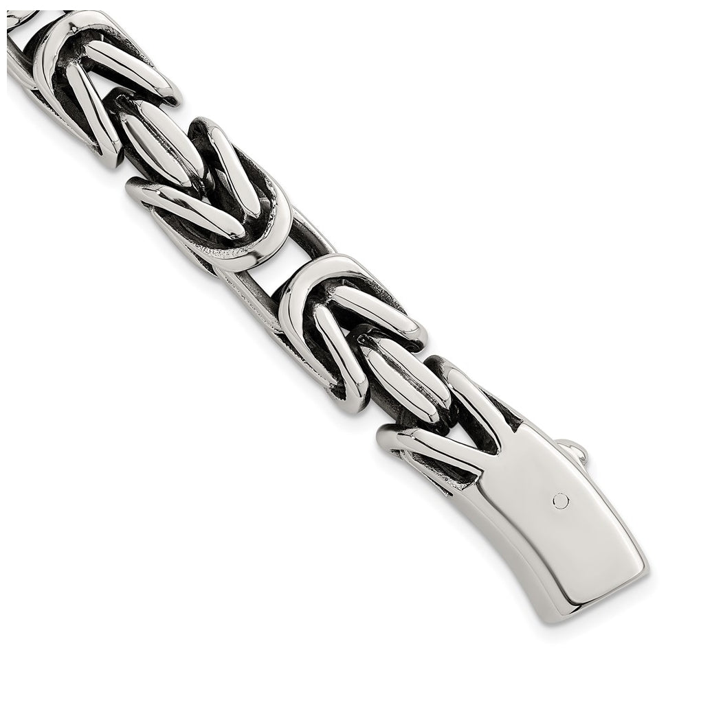Stainless Steel Antiqued/Polished 9.5mm Byzantine 8.5in Bracelet – Elegant Jewelry Gift for Birthday, Anniversary, Engagement, Wedding