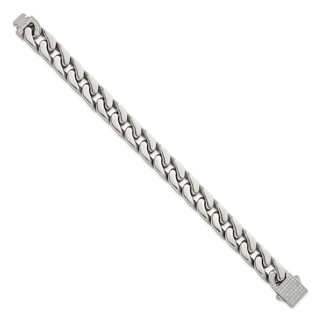 Stainless Steel Polished 12mm Cubic Zirconia Cable Link 8.5in Bracelet – Elegant Jewelry Gift for Birthday, Anniversary, Engagement, Wedding