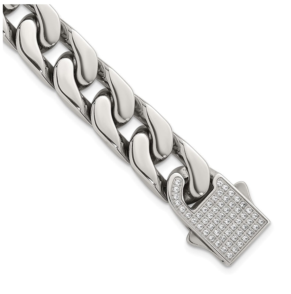 Stainless Steel Polished 12mm Cubic Zirconia Cable Link 8.5in Bracelet – Elegant Jewelry Gift for Birthday, Anniversary, Engagement, Wedding