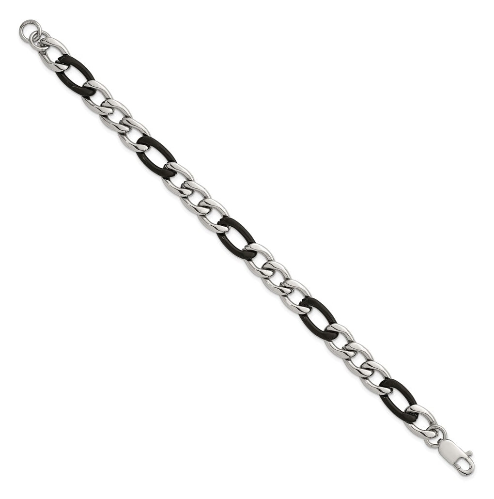 Stainless Steel Polished Black IP-plated Flat Figaro 8.5in Bracelet – Elegant Jewelry Gift for Birthday, Anniversary, Engagement, Wedding