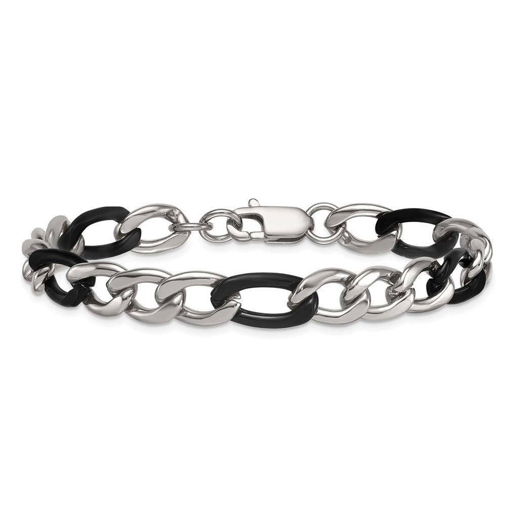 Stainless Steel Polished Black IP-plated Flat Figaro 8.5in Bracelet – Elegant Jewelry Gift for Birthday, Anniversary, Engagement, Wedding