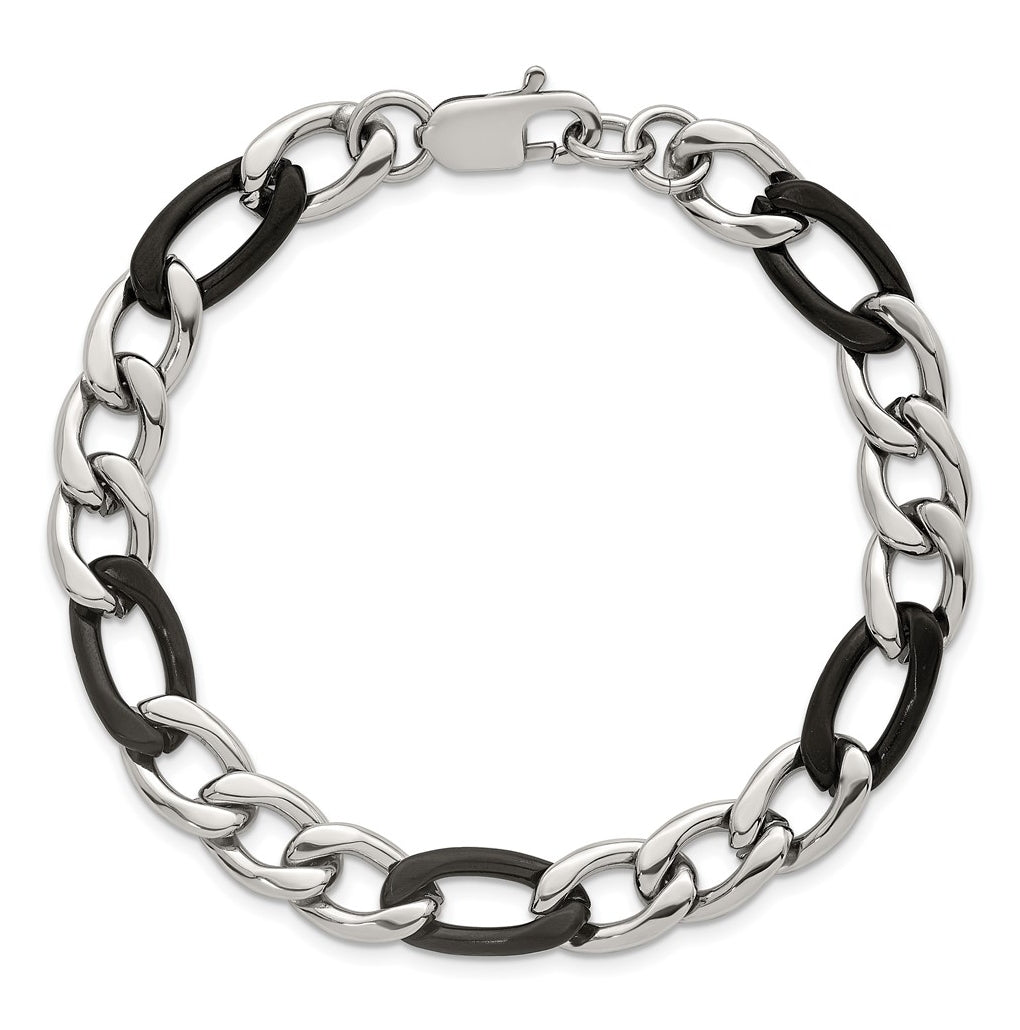 Stainless Steel Polished Black IP-plated Flat Figaro 8.5in Bracelet – Elegant Jewelry Gift for Birthday, Anniversary, Engagement, Wedding
