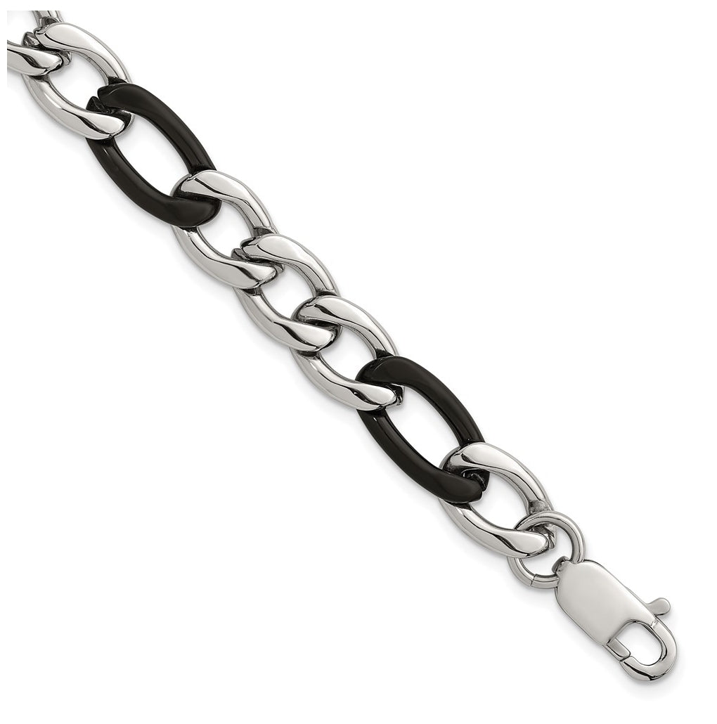 Stainless Steel Polished Black IP-plated Flat Figaro 8.5in Bracelet – Elegant Jewelry Gift for Birthday, Anniversary, Engagement, Wedding