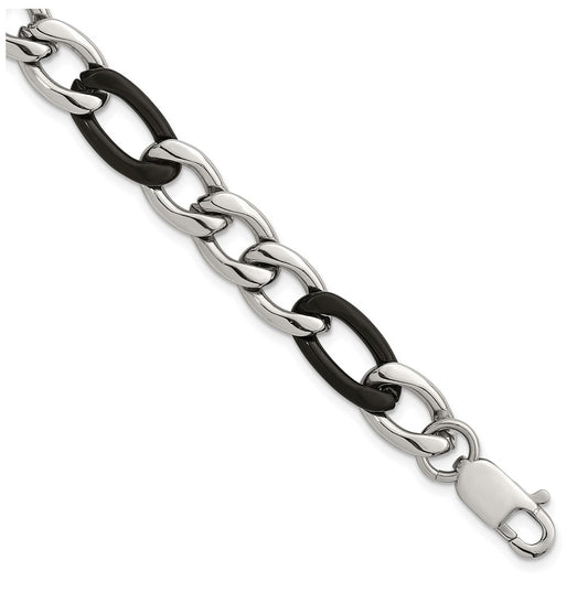 Stainless Steel Polished Black IP-plated Flat Figaro 8.5in Bracelet – Elegant Jewelry Gift for Birthday, Anniversary, Engagement, Wedding