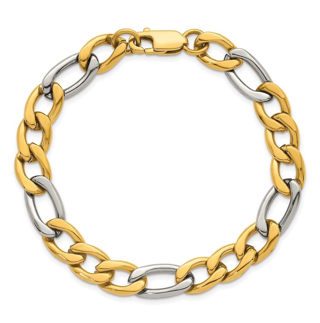 Stainless Steel Polished Yellow IP-plated Flat Figaro 8.5in Bracelet – Elegant Jewelry Gift for Birthday, Anniversary, Engagement, Wedding