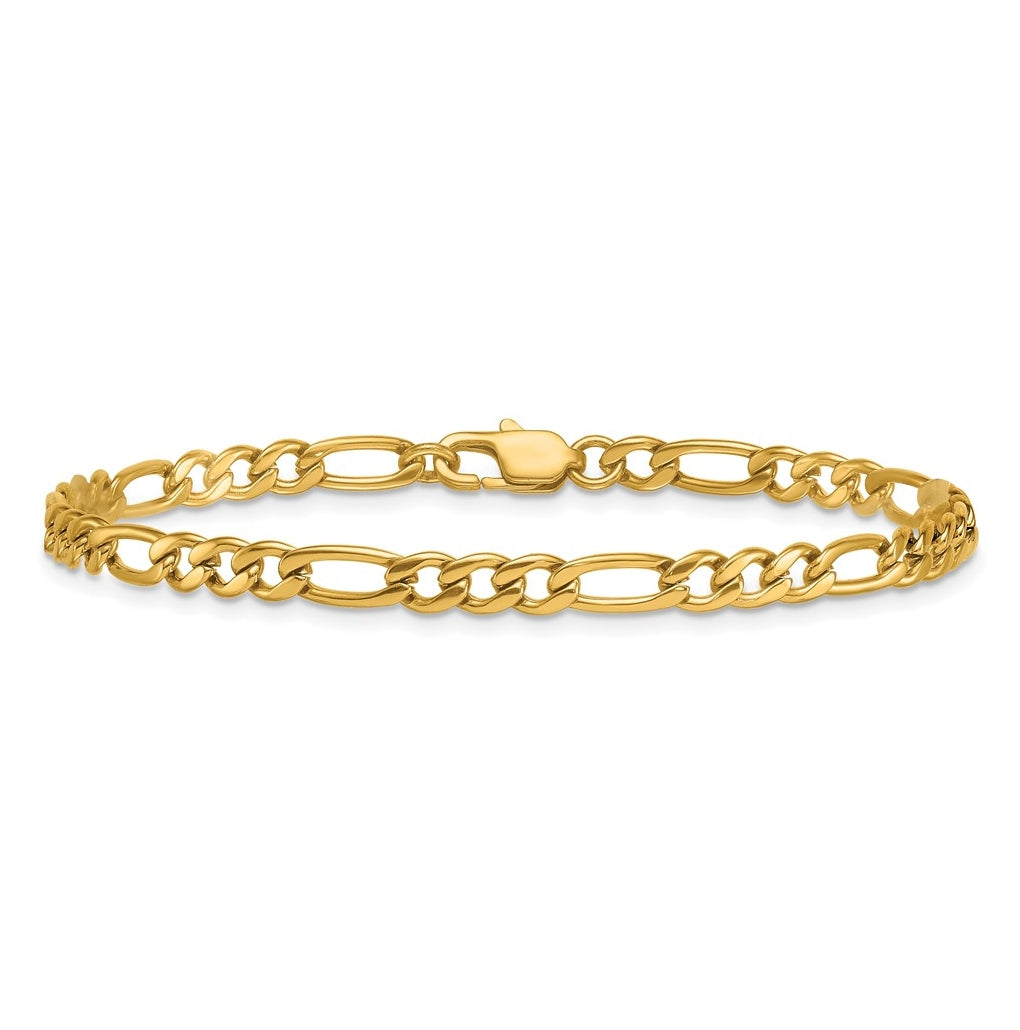 Stainless Steel Polished Yellow IP-plated Flat Figaro 8.5in Bracelet – Elegant Jewelry Gift for Birthday, Anniversary, Engagement, Wedding