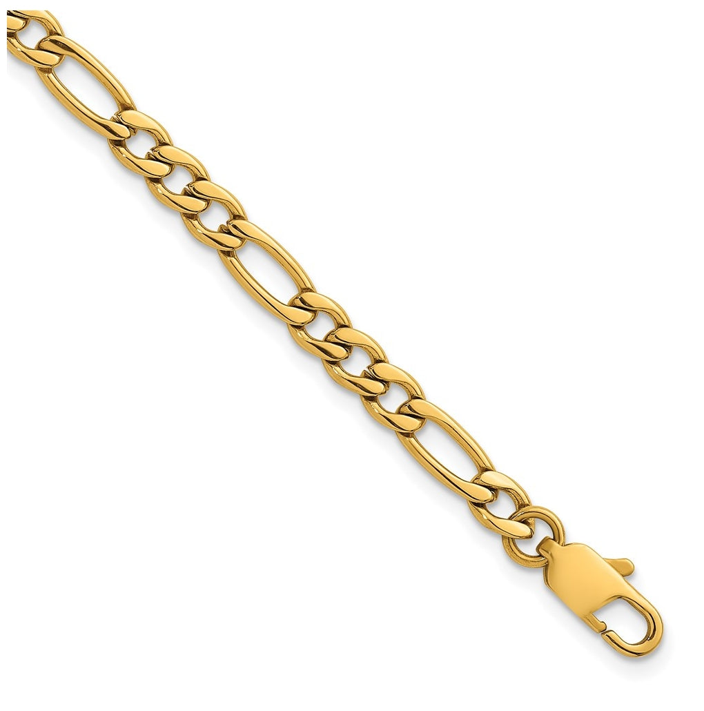 Stainless Steel Polished Yellow IP-plated Flat Figaro 8.5in Bracelet – Elegant Jewelry Gift for Birthday, Anniversary, Engagement, Wedding