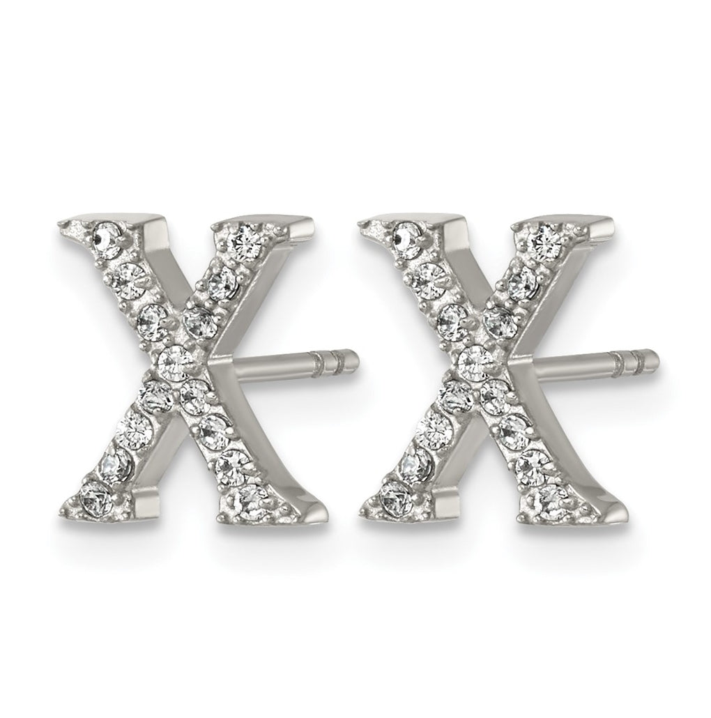Stainless Steel Polished Cubic Zirconia Letter X Post Earrings – Elegant Jewelry Gift for Birthday, Anniversary, Engagement, Wedding