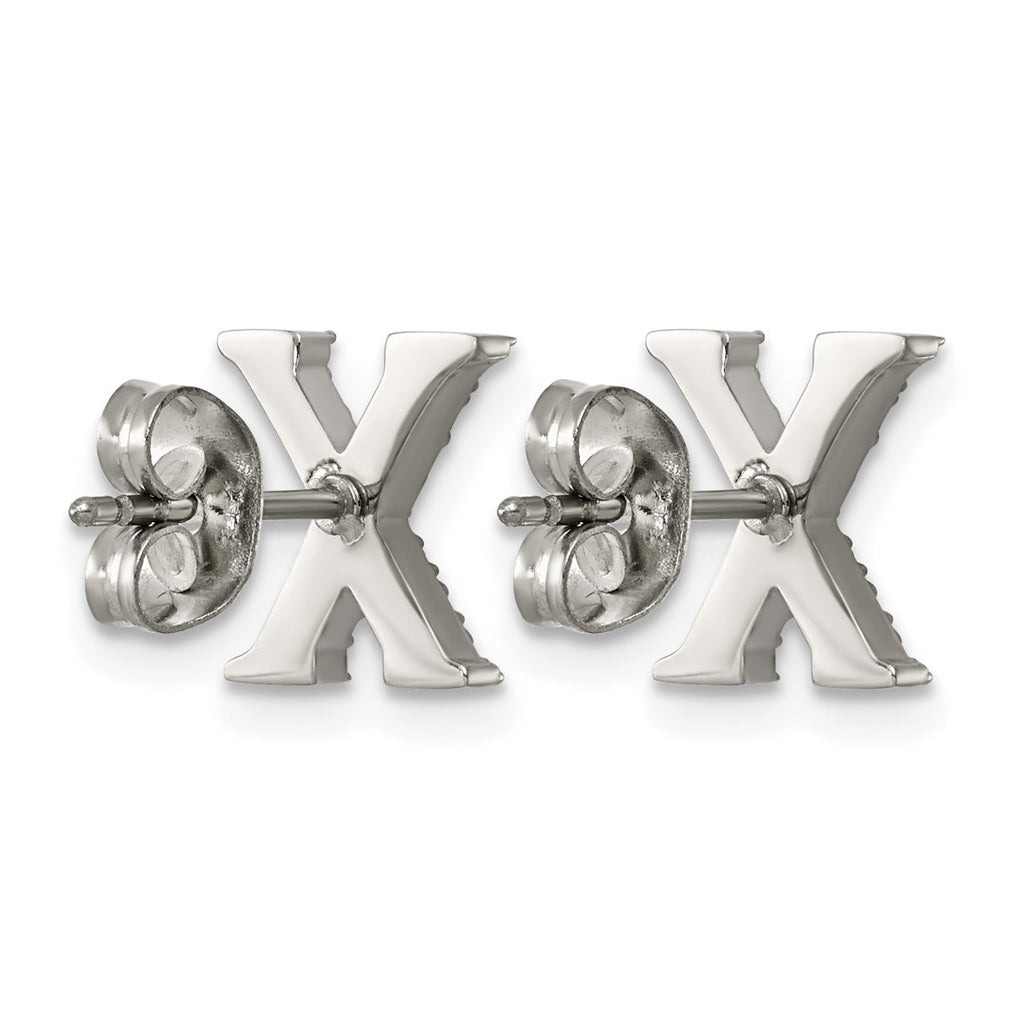 Stainless Steel Polished Cubic Zirconia Letter X Post Earrings – Elegant Jewelry Gift for Birthday, Anniversary, Engagement, Wedding