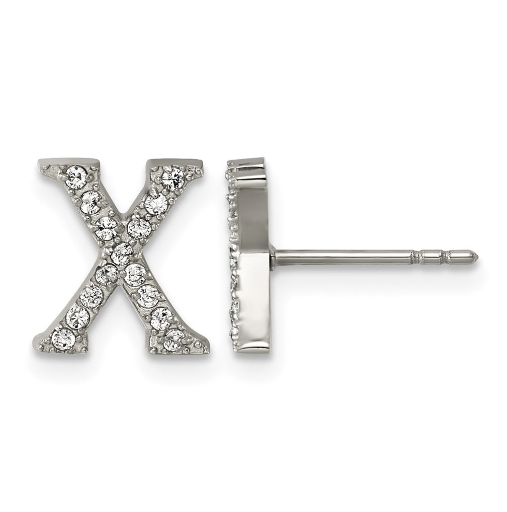 Stainless Steel Polished Cubic Zirconia Letter X Post Earrings – Elegant Jewelry Gift for Birthday, Anniversary, Engagement, Wedding