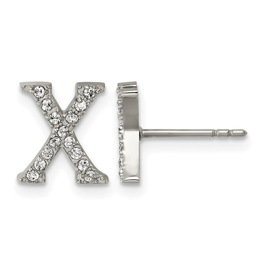 Stainless Steel Polished Cubic Zirconia Letter X Post Earrings – Elegant Jewelry Gift for Birthday, Anniversary, Engagement, Wedding
