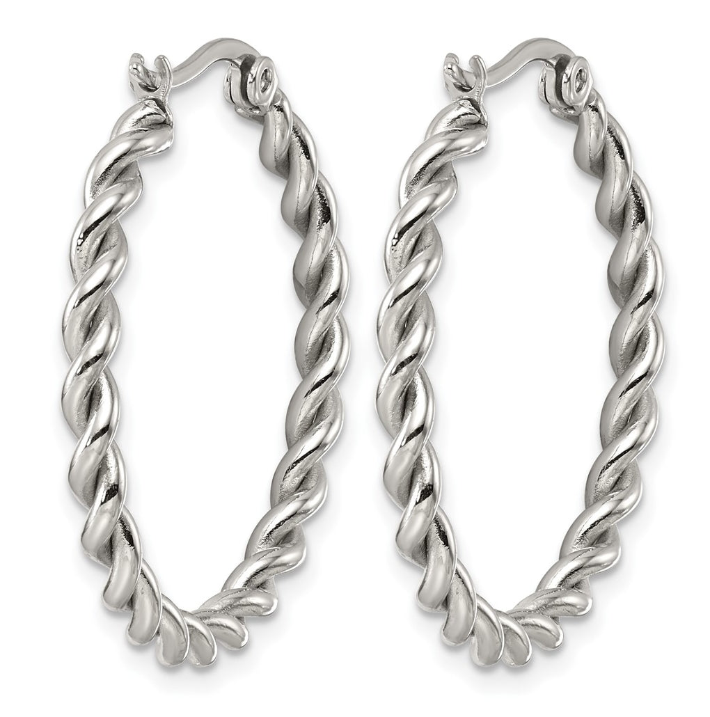 Stainless Steel Polished 3mm Twisted Hoop Earrings – Elegant Jewelry Gift for Birthday, Anniversary, Engagement, Wedding