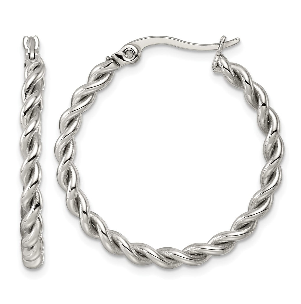 Stainless Steel Polished 3mm Twisted Hoop Earrings – Elegant Jewelry Gift for Birthday, Anniversary, Engagement, Wedding