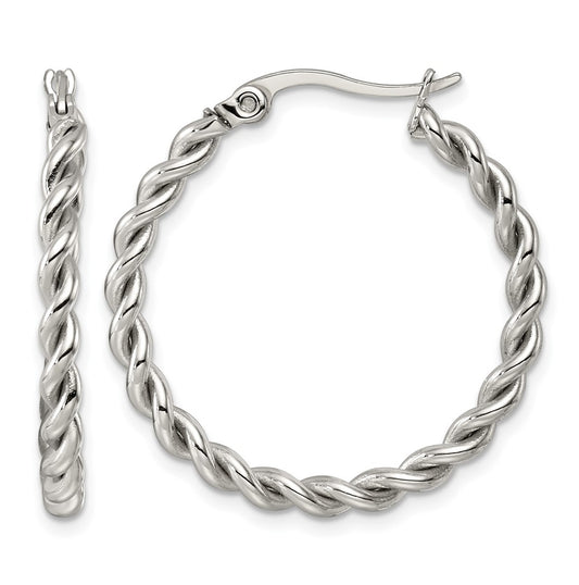 Stainless Steel Polished 3mm Twisted Hoop Earrings – Elegant Jewelry Gift for Birthday, Anniversary, Engagement, Wedding