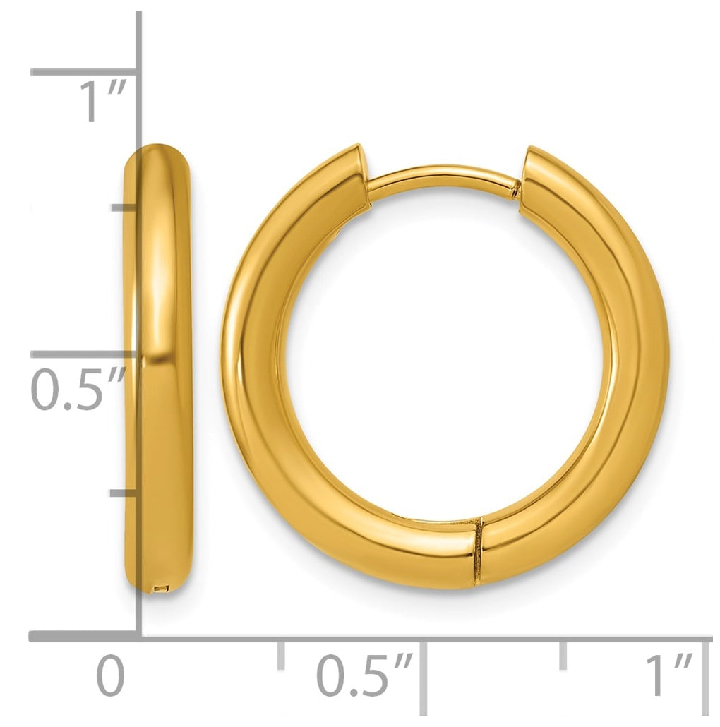 Stainless Steel Polished Yellow IP-plated 15.9 mm x 15.9 mm 3mm Hinged Hoop Earrings – Elegant Jewelry Gift for Birthday, Anniversary, Engagement, Wedding