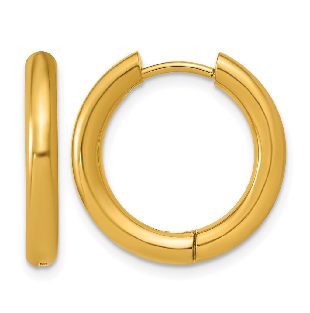 Stainless Steel Polished Yellow IP-plated 15.9 mm x 15.9 mm 3mm Hinged Hoop Earrings – Elegant Jewelry Gift for Birthday, Anniversary, Engagement, Wedding