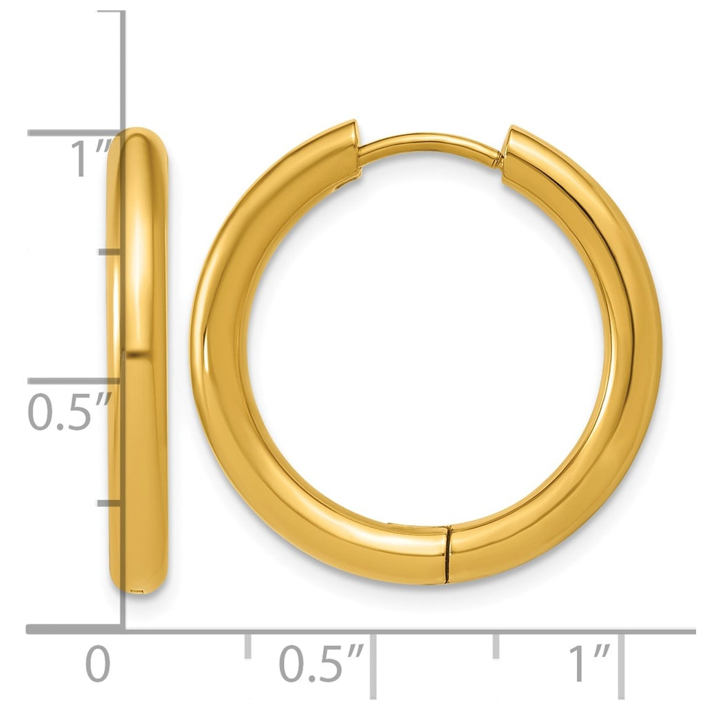 Stainless Steel Polished Yellow IP-plated 15.9 mm x 15.9 mm 3mm Hinged Hoop Earrings – Elegant Jewelry Gift for Birthday, Anniversary, Engagement, Wedding