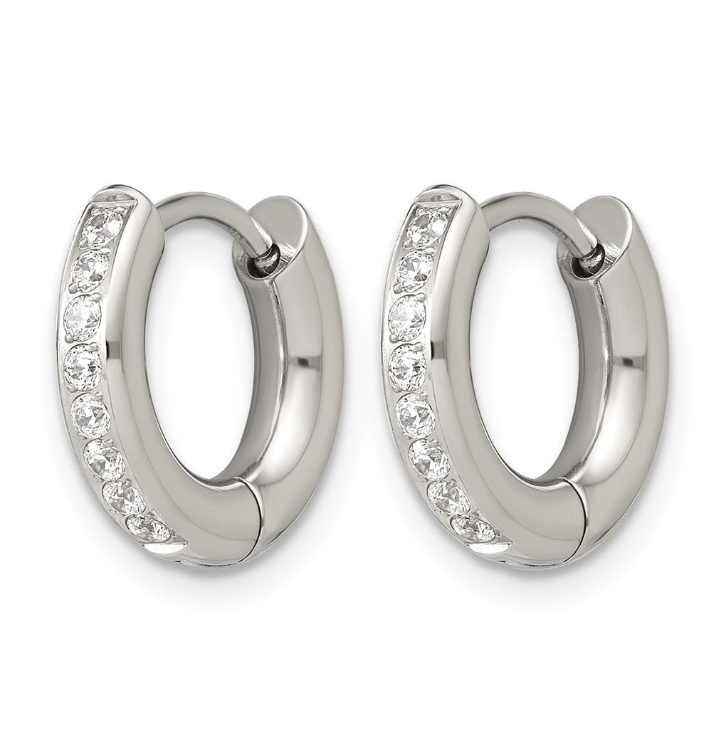 Stainless Steel Polished with Cubic Zirconia 3mm Hinged Hoop Earrings – Elegant Jewelry Gift for Birthday, Anniversary, Engagement, Wedding