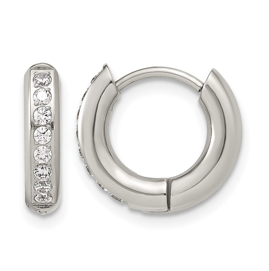 Stainless Steel Polished with Cubic Zirconia 3mm Hinged Hoop Earrings – Elegant Jewelry Gift for Birthday, Anniversary, Engagement, Wedding