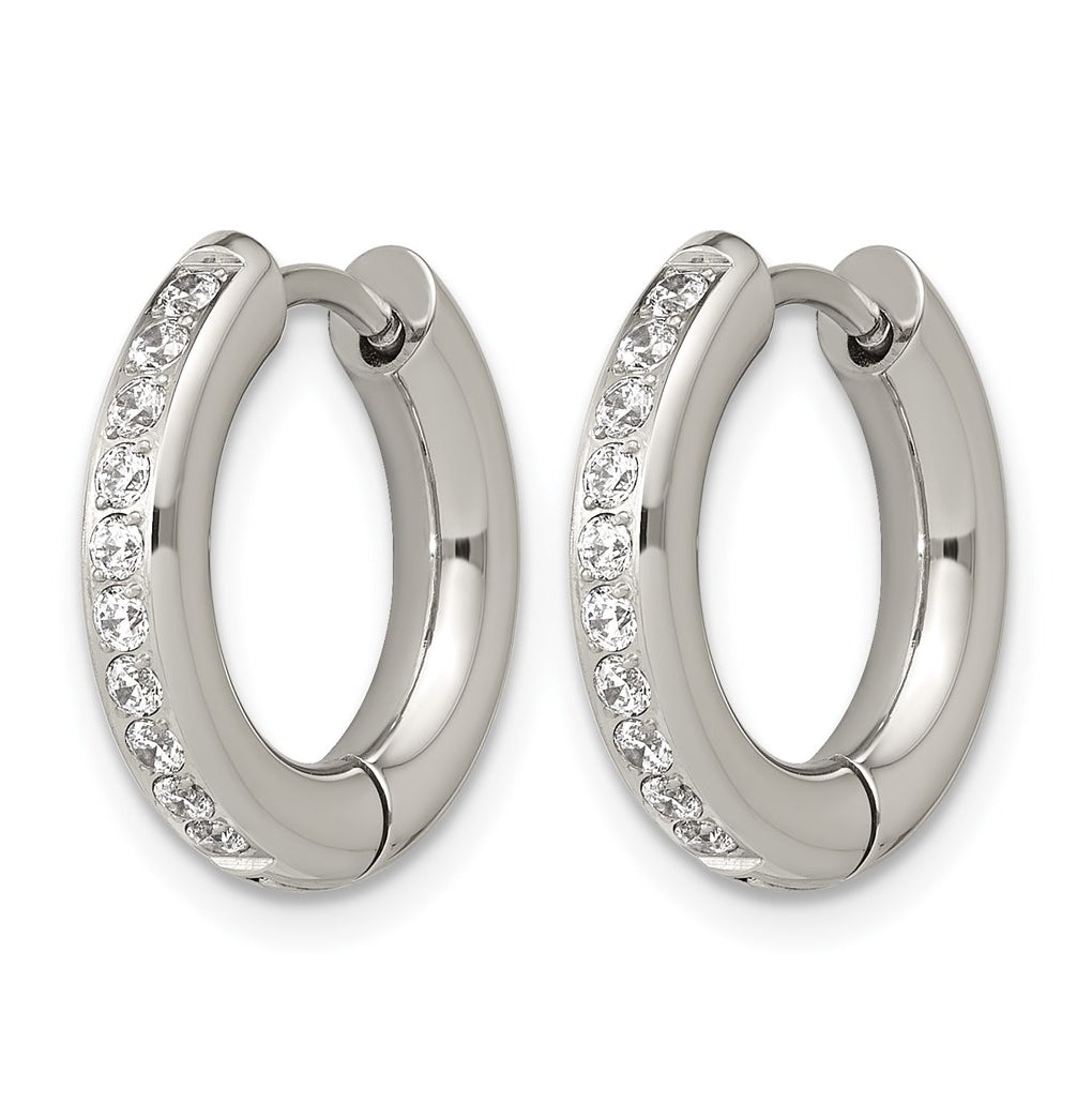 Stainless Steel Polished with Cubic Zirconia 3mm Hinged Hoop Earrings – Elegant Jewelry Gift for Birthday, Anniversary, Engagement, Wedding