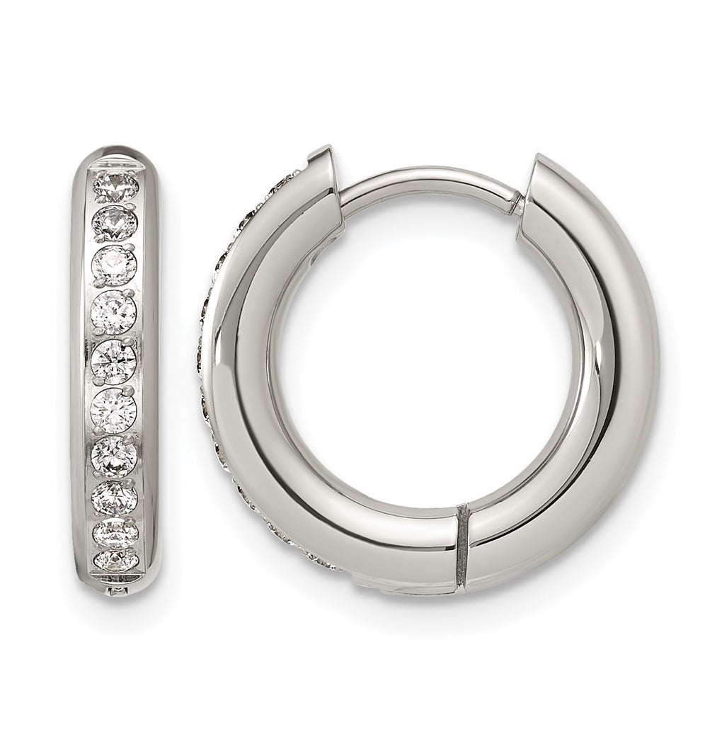 Stainless Steel Polished with Cubic Zirconia 3mm Hinged Hoop Earrings – Elegant Jewelry Gift for Birthday, Anniversary, Engagement, Wedding