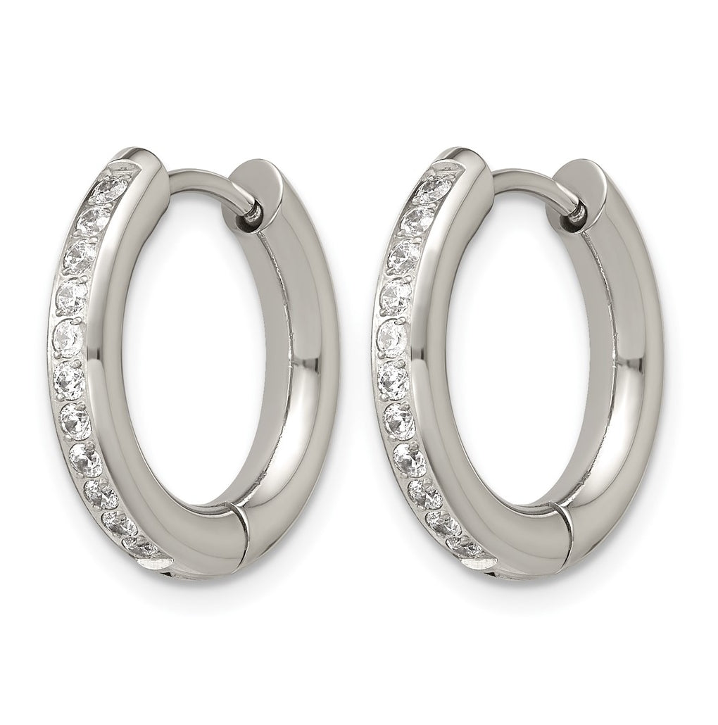 Stainless Steel Polished with Cubic Zirconia 3mm Hinged Hoop Earrings – Elegant Jewelry Gift for Birthday, Anniversary, Engagement, Wedding