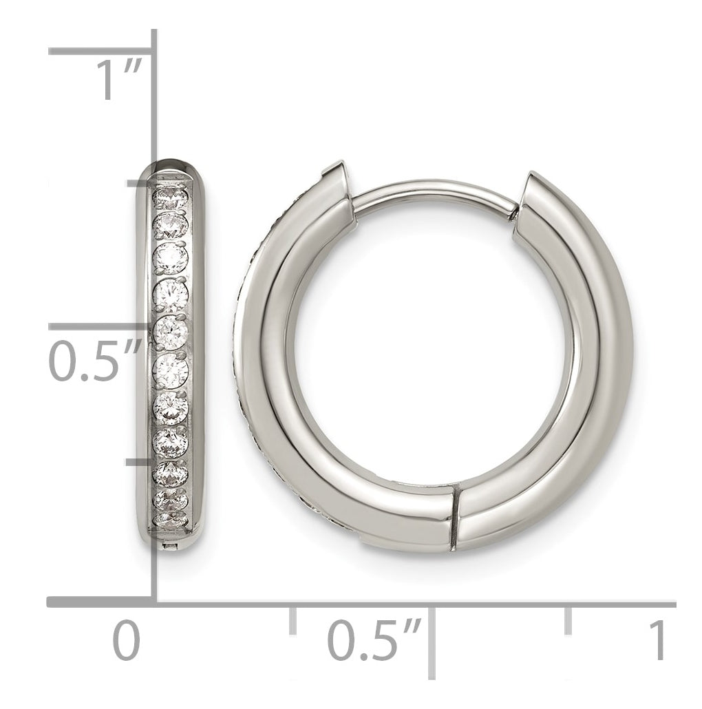 Stainless Steel Polished with Cubic Zirconia 3mm Hinged Hoop Earrings – Elegant Jewelry Gift for Birthday, Anniversary, Engagement, Wedding
