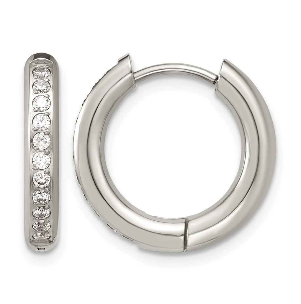 Stainless Steel Polished with Cubic Zirconia 3mm Hinged Hoop Earrings – Elegant Jewelry Gift for Birthday, Anniversary, Engagement, Wedding