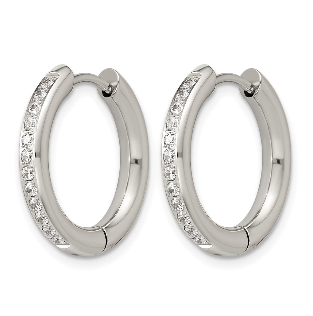Stainless Steel Polished with Cubic Zirconia 3mm Hinged Hoop Earrings – Elegant Jewelry Gift for Birthday, Anniversary, Engagement, Wedding
