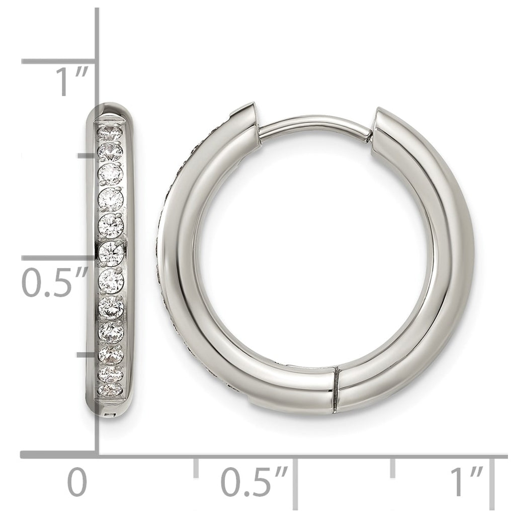 Stainless Steel Polished with Cubic Zirconia 3mm Hinged Hoop Earrings – Elegant Jewelry Gift for Birthday, Anniversary, Engagement, Wedding