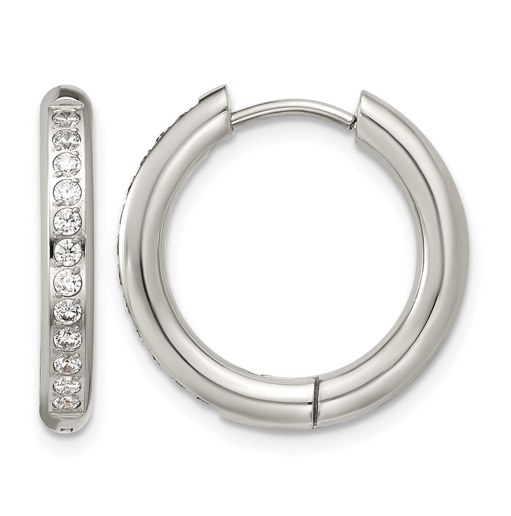 Stainless Steel Polished with Cubic Zirconia 3mm Hinged Hoop Earrings – Elegant Jewelry Gift for Birthday, Anniversary, Engagement, Wedding