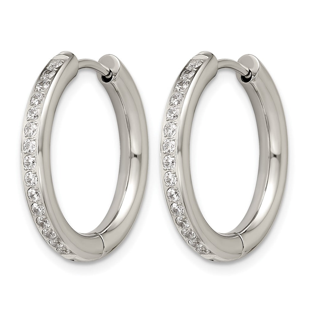 Stainless Steel Polished with Cubic Zirconia 3mm Hinged Hoop Earrings – Elegant Jewelry Gift for Birthday, Anniversary, Engagement, Wedding