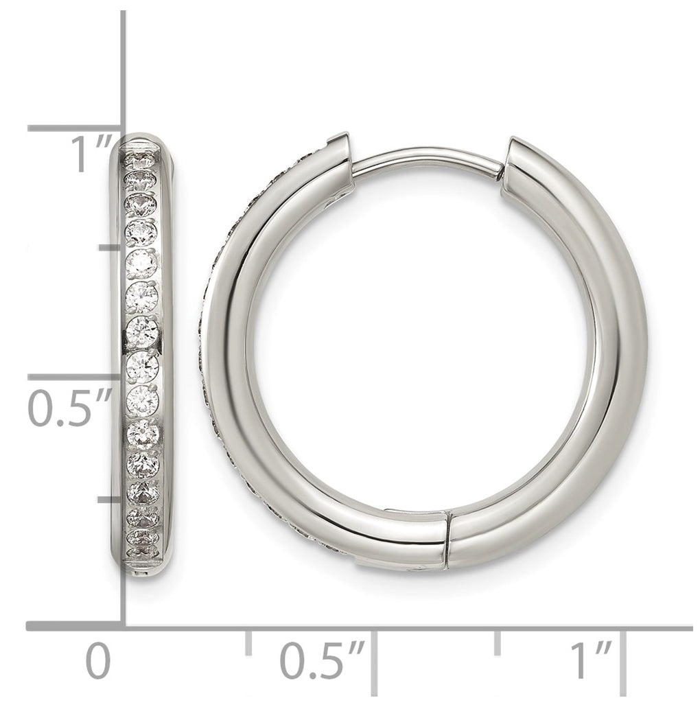 Stainless Steel Polished with Cubic Zirconia 3mm Hinged Hoop Earrings – Elegant Jewelry Gift for Birthday, Anniversary, Engagement, Wedding