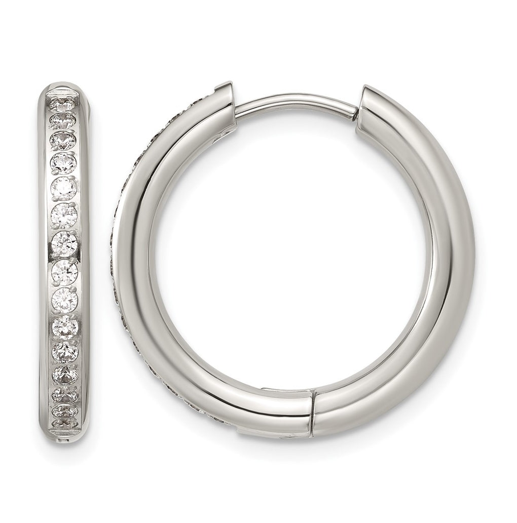 Stainless Steel Polished with Cubic Zirconia 3mm Hinged Hoop Earrings – Elegant Jewelry Gift for Birthday, Anniversary, Engagement, Wedding