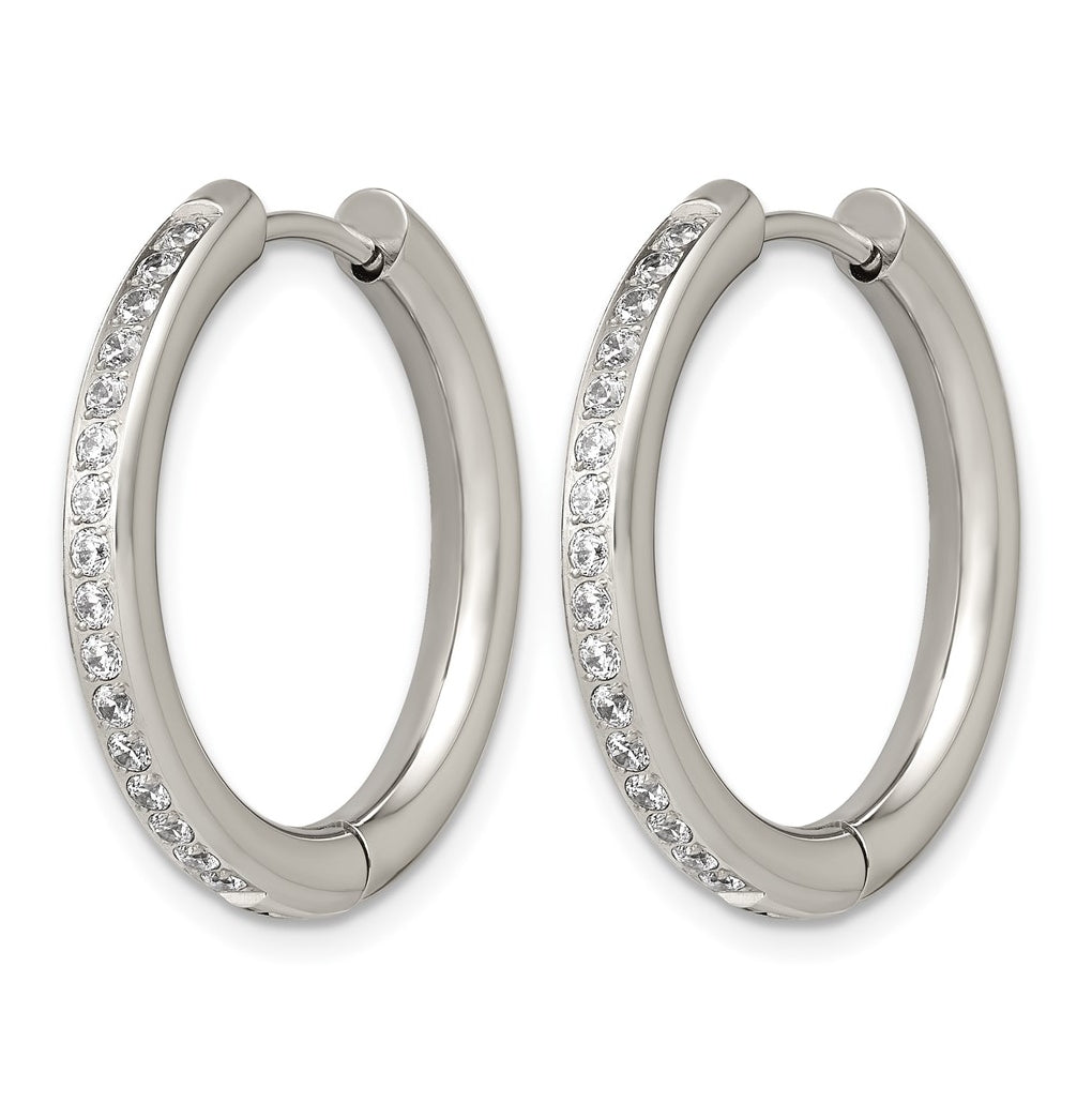 Stainless Steel Polished with Cubic Zirconia 3mm Hinged Hoop Earrings – Elegant Jewelry Gift for Birthday, Anniversary, Engagement, Wedding