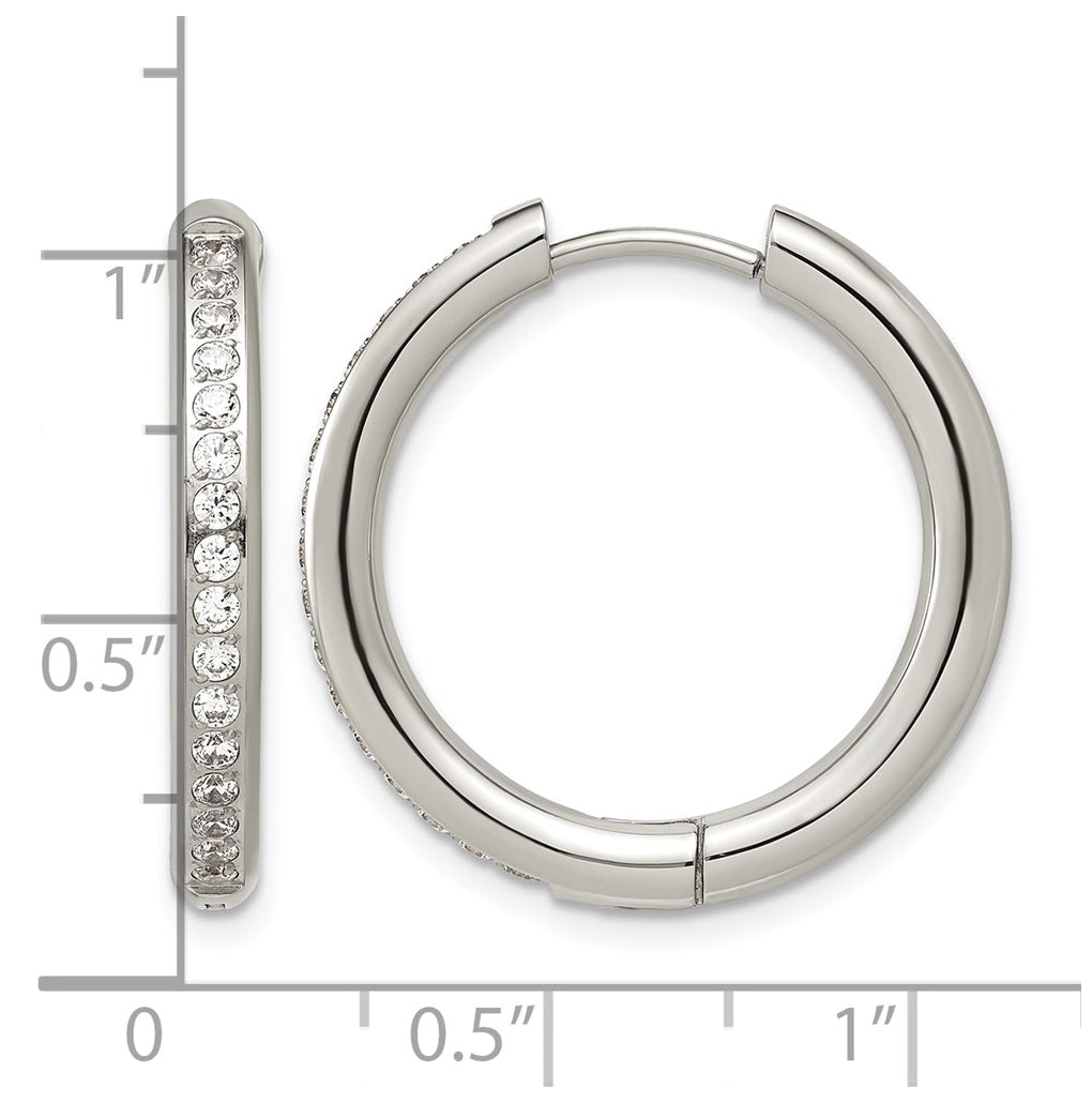 Stainless Steel Polished with Cubic Zirconia 3mm Hinged Hoop Earrings – Elegant Jewelry Gift for Birthday, Anniversary, Engagement, Wedding