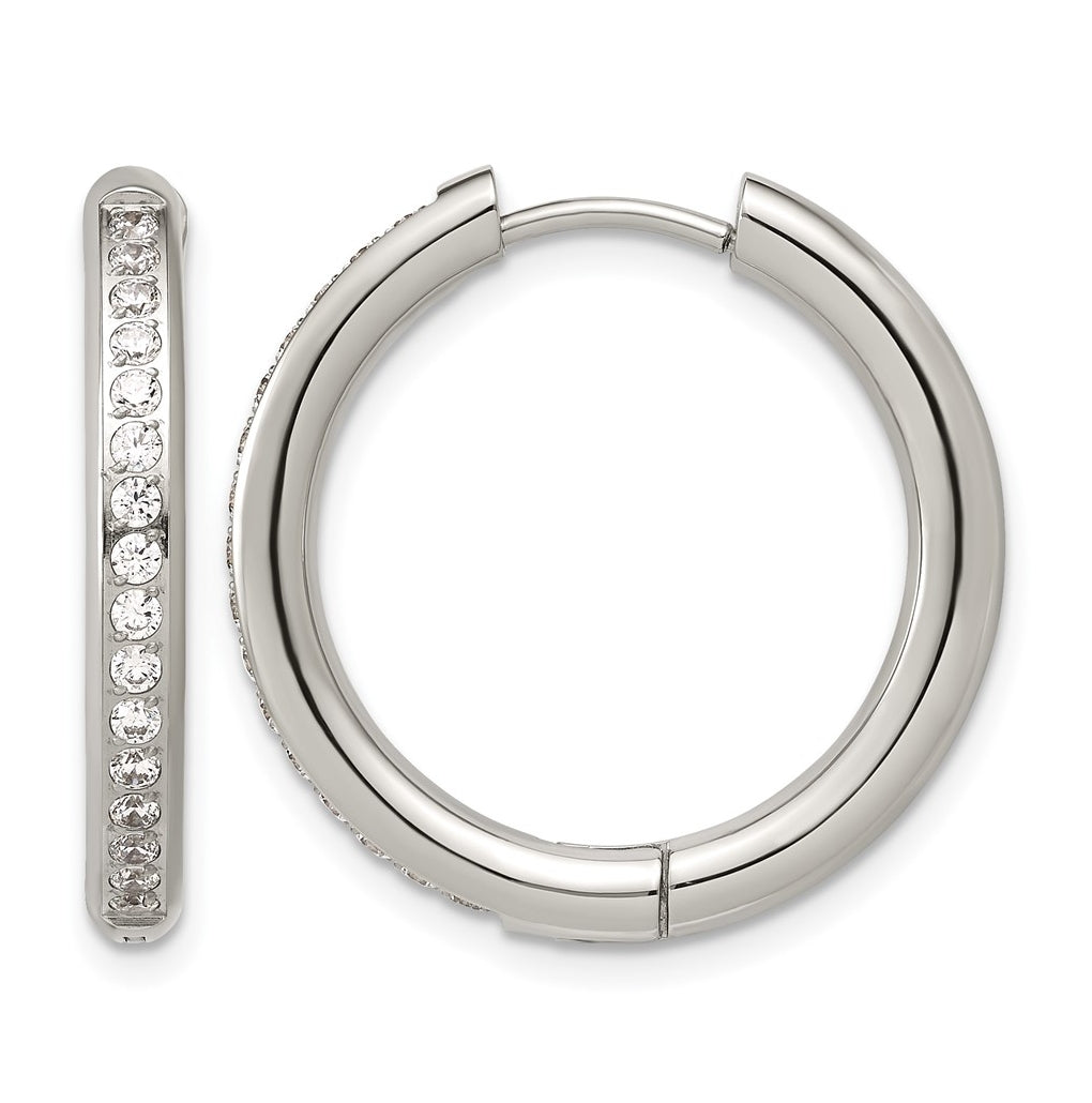 Stainless Steel Polished with Cubic Zirconia 3mm Hinged Hoop Earrings – Elegant Jewelry Gift for Birthday, Anniversary, Engagement, Wedding
