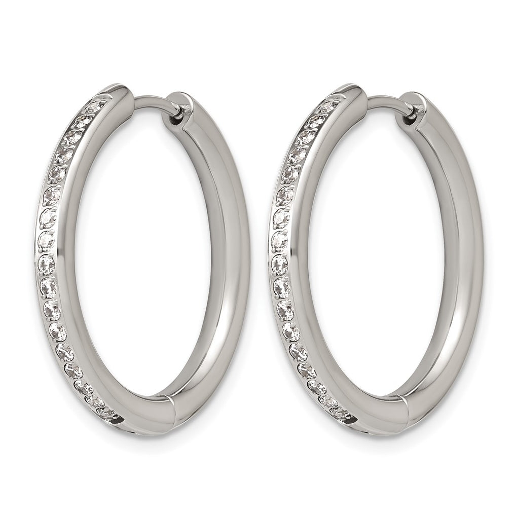 Stainless Steel Polished with Cubic Zirconia 3mm Hinged Hoop Earrings – Elegant Jewelry Gift for Birthday, Anniversary, Engagement, Wedding