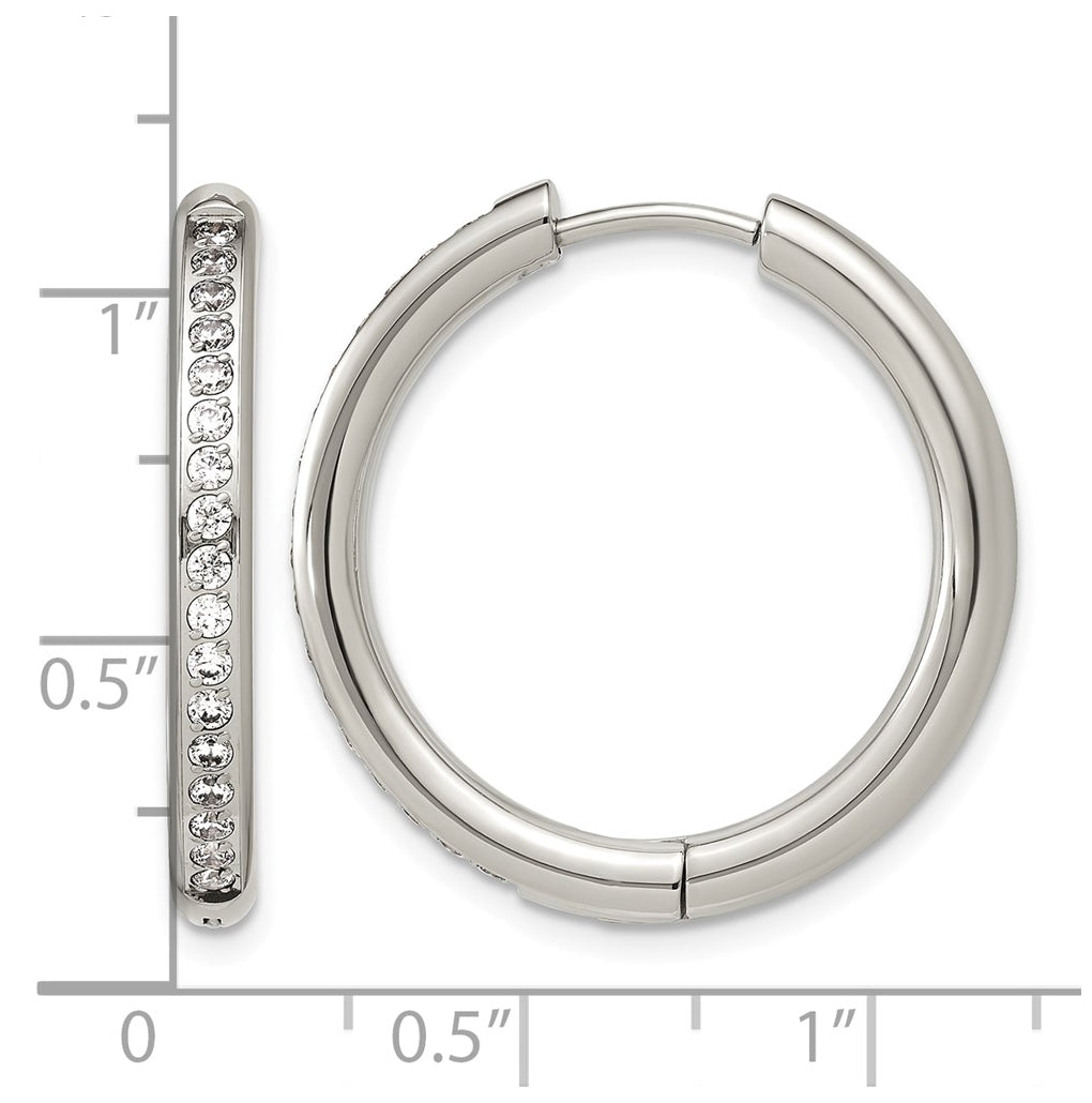 Stainless Steel Polished with Cubic Zirconia 3mm Hinged Hoop Earrings – Elegant Jewelry Gift for Birthday, Anniversary, Engagement, Wedding