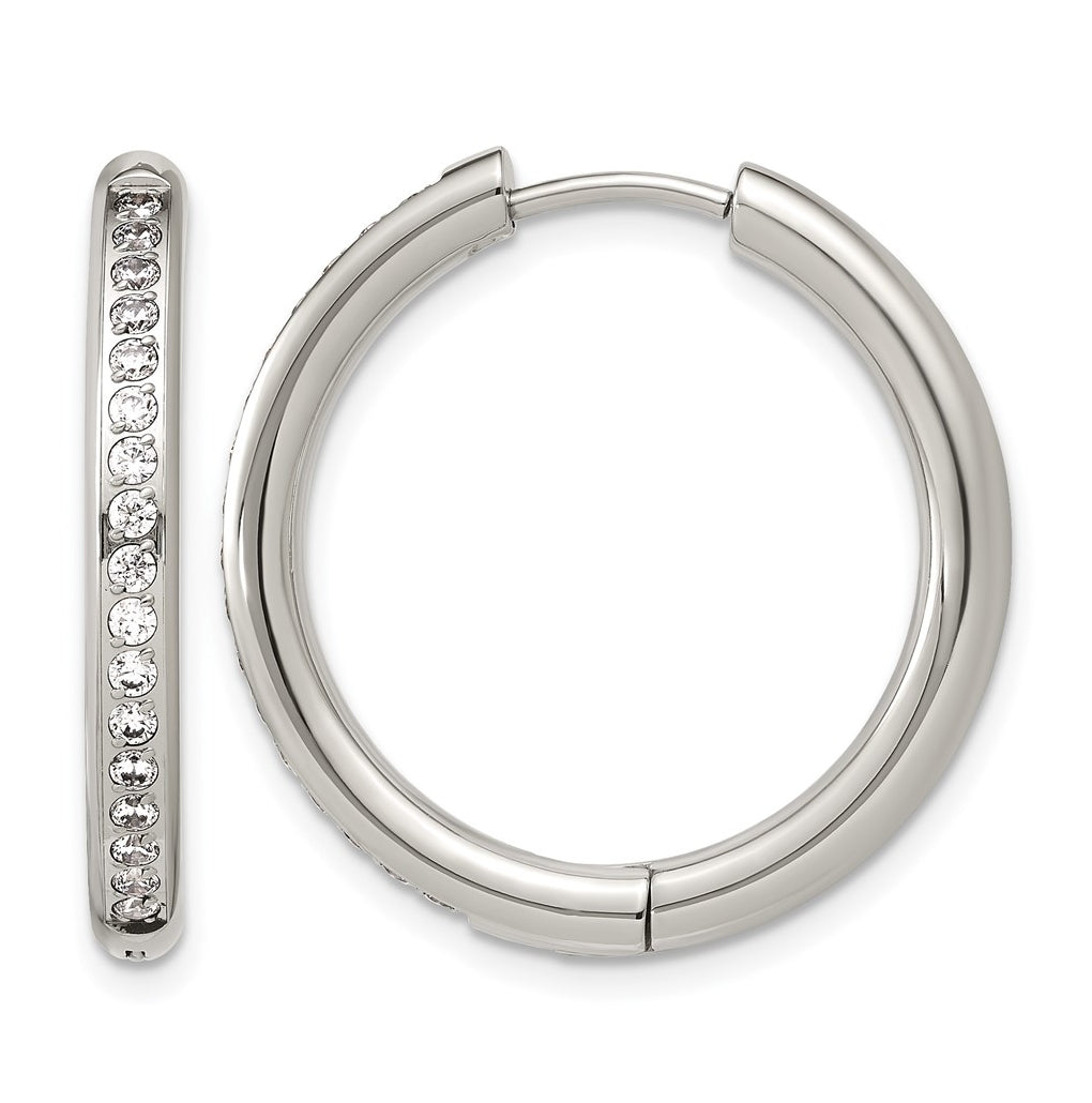Stainless Steel Polished with Cubic Zirconia 3mm Hinged Hoop Earrings – Elegant Jewelry Gift for Birthday, Anniversary, Engagement, Wedding