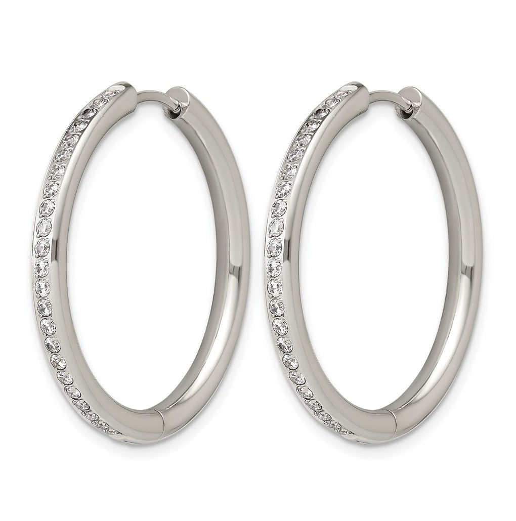 Stainless Steel Polished with Cubic Zirconia 3mm Hinged Hoop Earrings – Elegant Jewelry Gift for Birthday, Anniversary, Engagement, Wedding