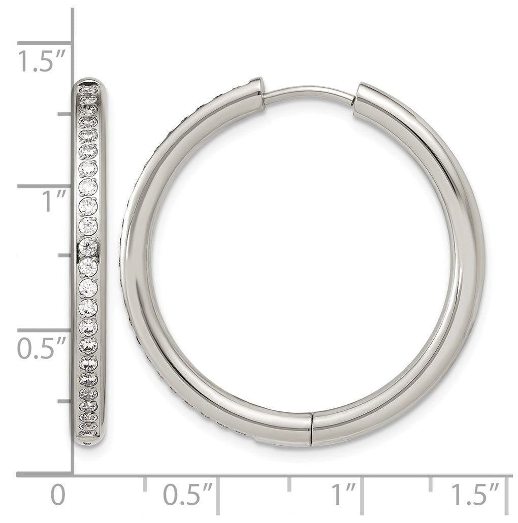 Stainless Steel Polished with Cubic Zirconia 3mm Hinged Hoop Earrings – Elegant Jewelry Gift for Birthday, Anniversary, Engagement, Wedding
