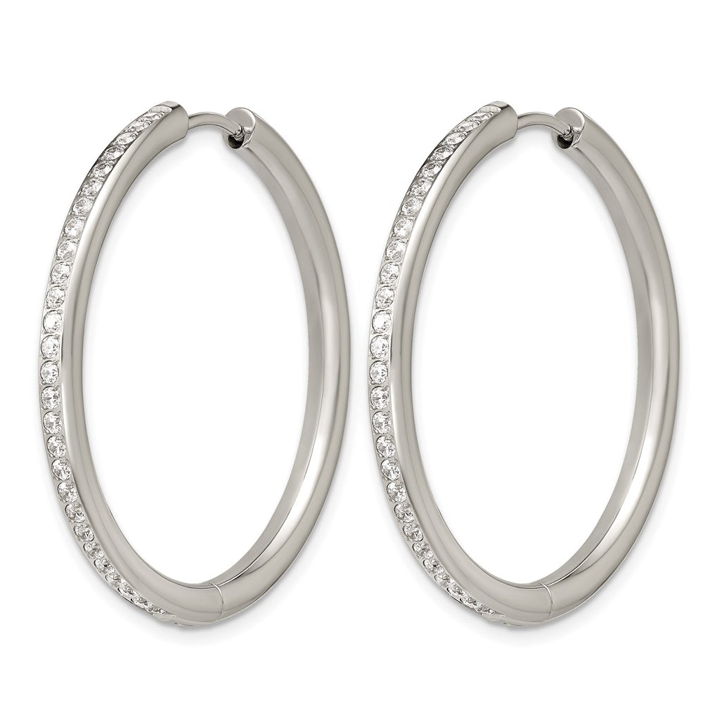 Stainless Steel Polished with Cubic Zirconia 3mm Hinged Hoop Earrings – Elegant Jewelry Gift for Birthday, Anniversary, Engagement, Wedding