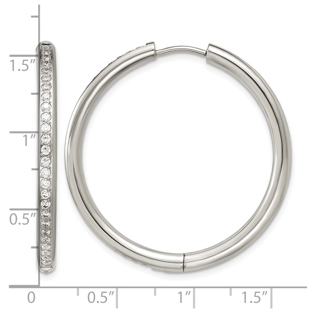 Stainless Steel Polished with Cubic Zirconia 3mm Hinged Hoop Earrings – Elegant Jewelry Gift for Birthday, Anniversary, Engagement, Wedding
